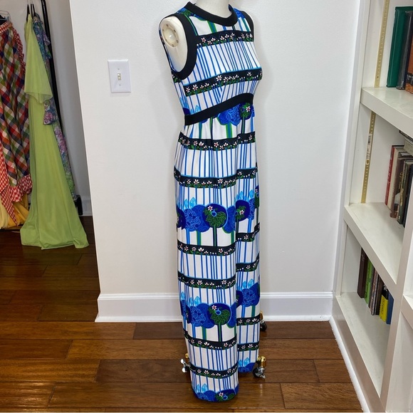 Vintage 70s Leslie Fay Novelty Whimsical Tree Forrest Print Hostess Maxi Dress - Picture 4 of 11